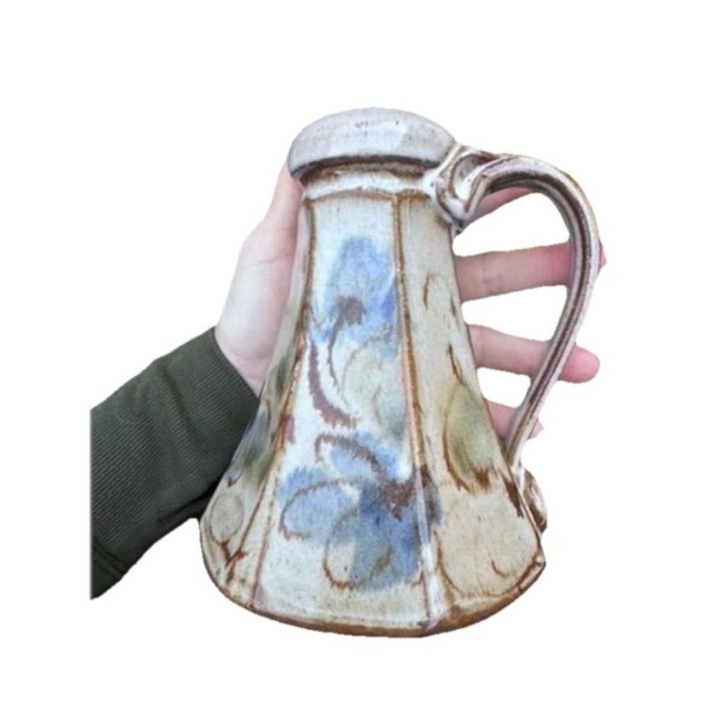 Large Hand-Painted Stoneware Cheese, Pepper, Dried Herb Shaker Rustic w/ Handle